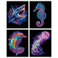Diamond Dotz Neon Flock Black Set – Neon Sea Life – 4 Pack (20 x 25cm)