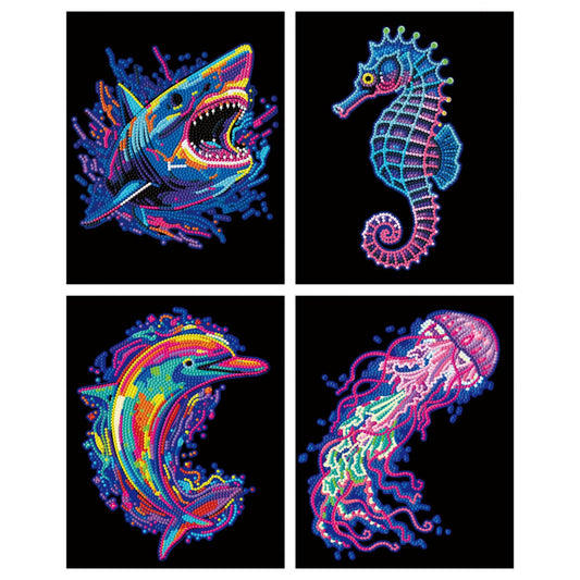 Diamond Dotz Neon Flock Black Set – Neon Sea Life – 4 Pack (20 x 25cm)