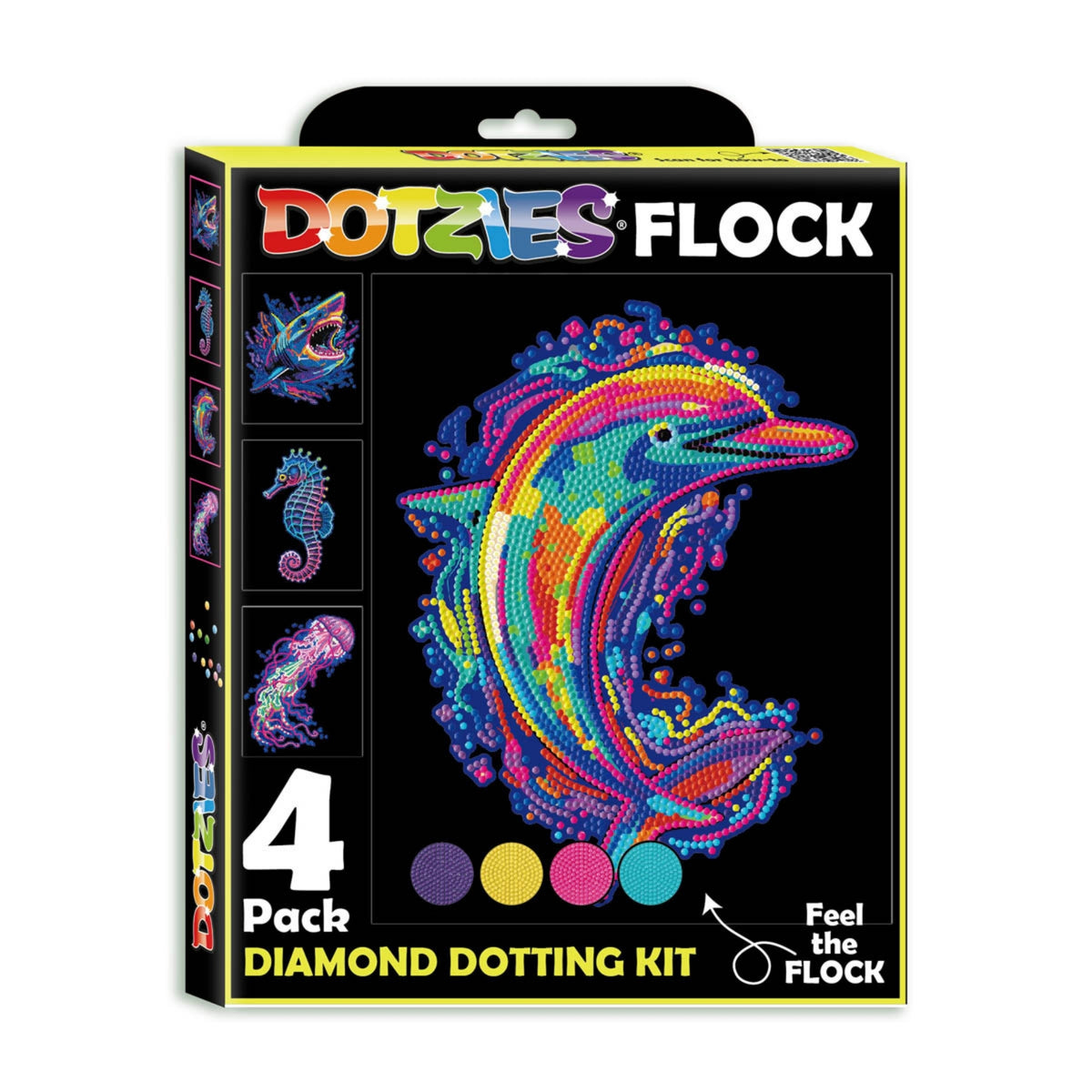 Diamond Dotz Neon Flock Black Set – Neon Sea Life – 4 Pack (20 x 25cm)