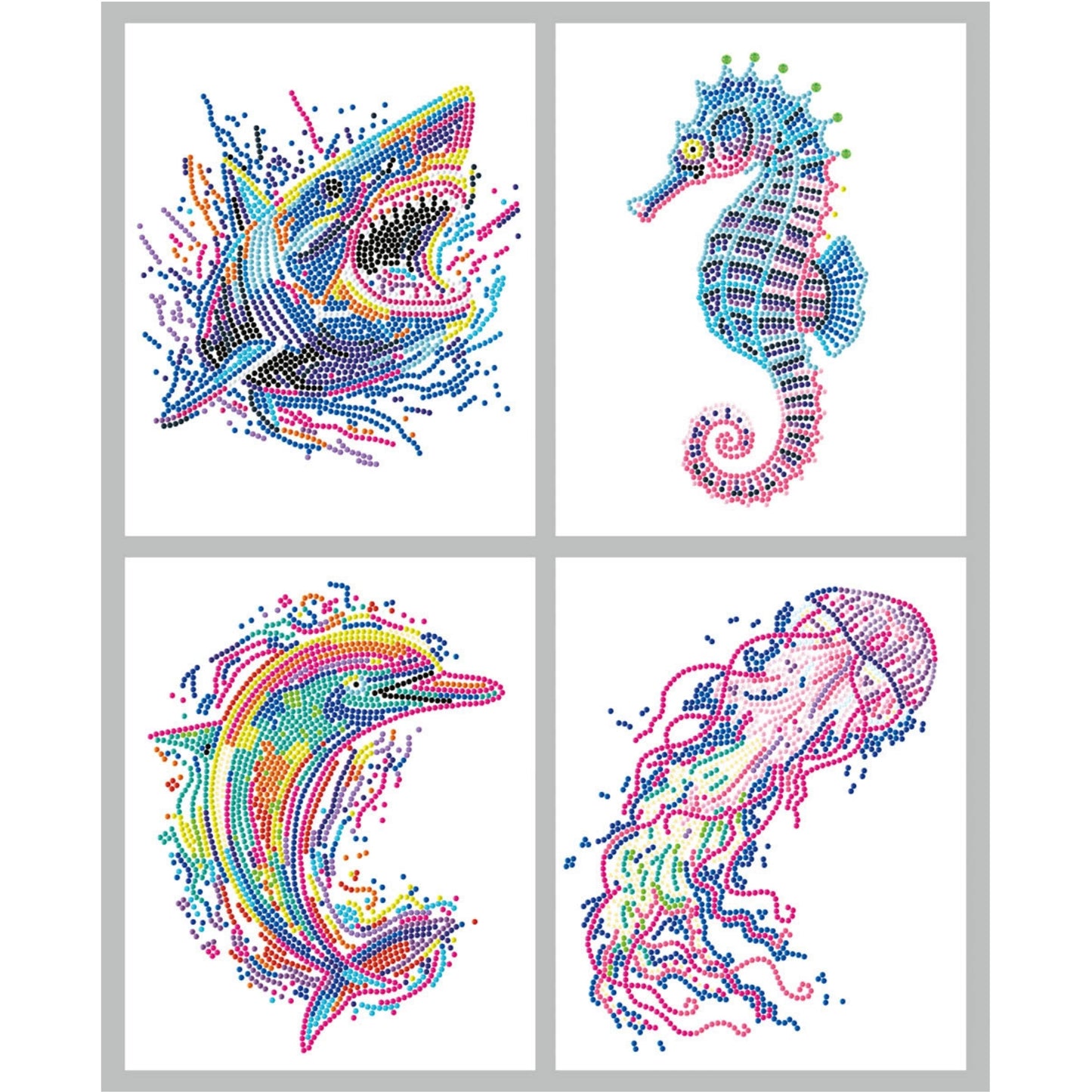 Diamond Dotz Neon Flock Black Set – Neon Sea Life – 4 Pack (20 x 25cm)