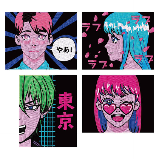 Diamond Dotz Neon Flock Black Set – Neon Anime – 4 Pack (20 x 25cm)