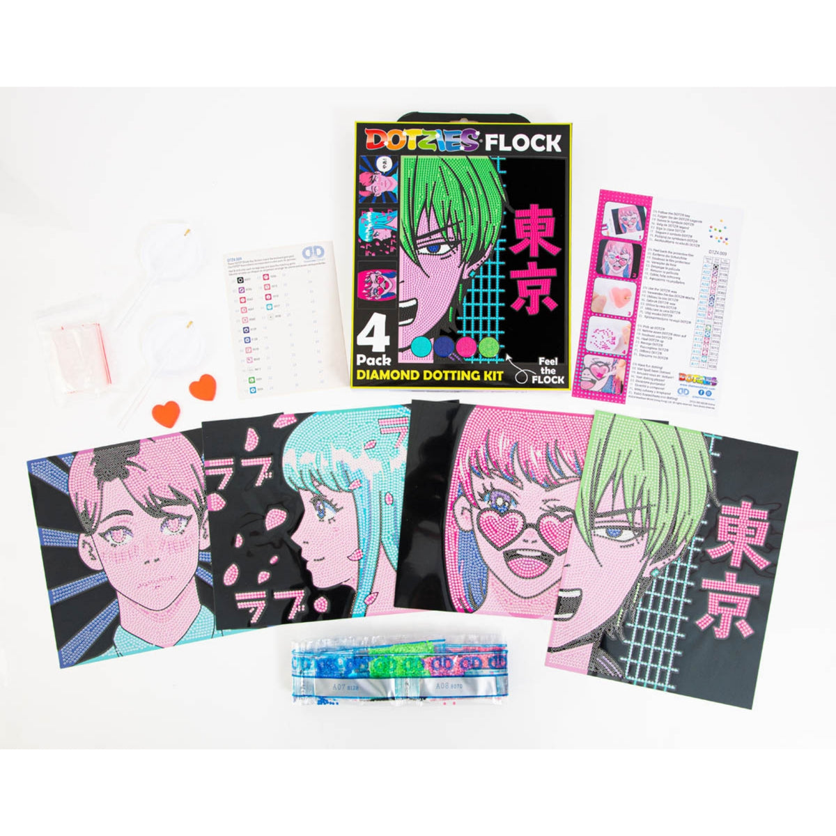 Diamond Dotz Neon Flock Black Set – Neon Anime – 4 Pack (20 x 25cm)