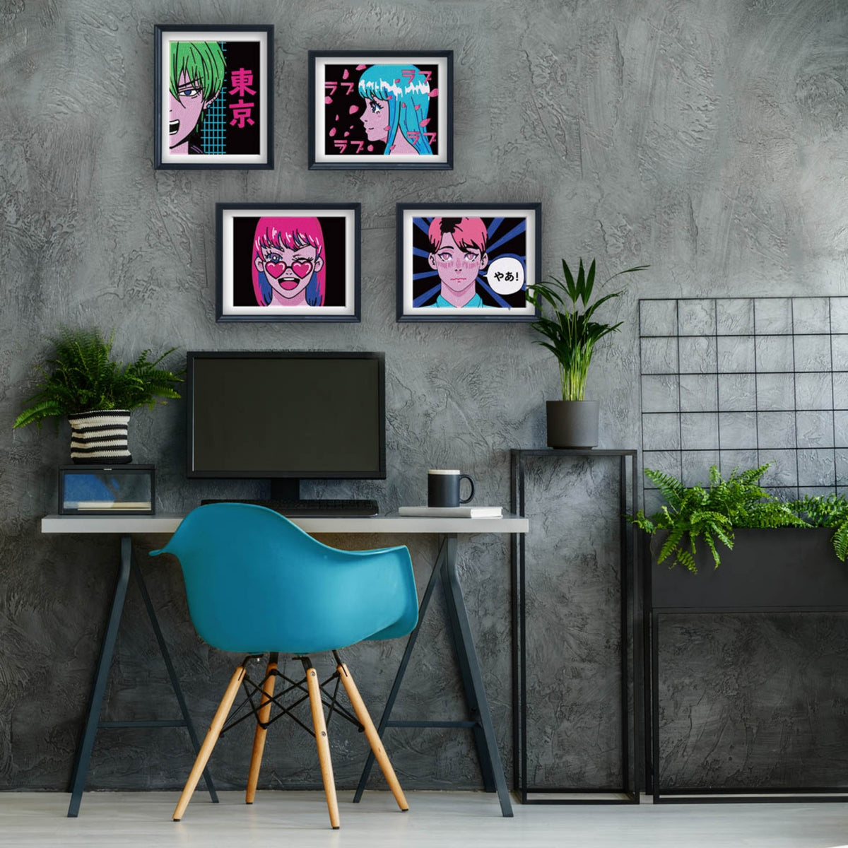 Diamond Dotz Neon Flock Black Set – Neon Anime – 4 Pack (20 x 25cm)