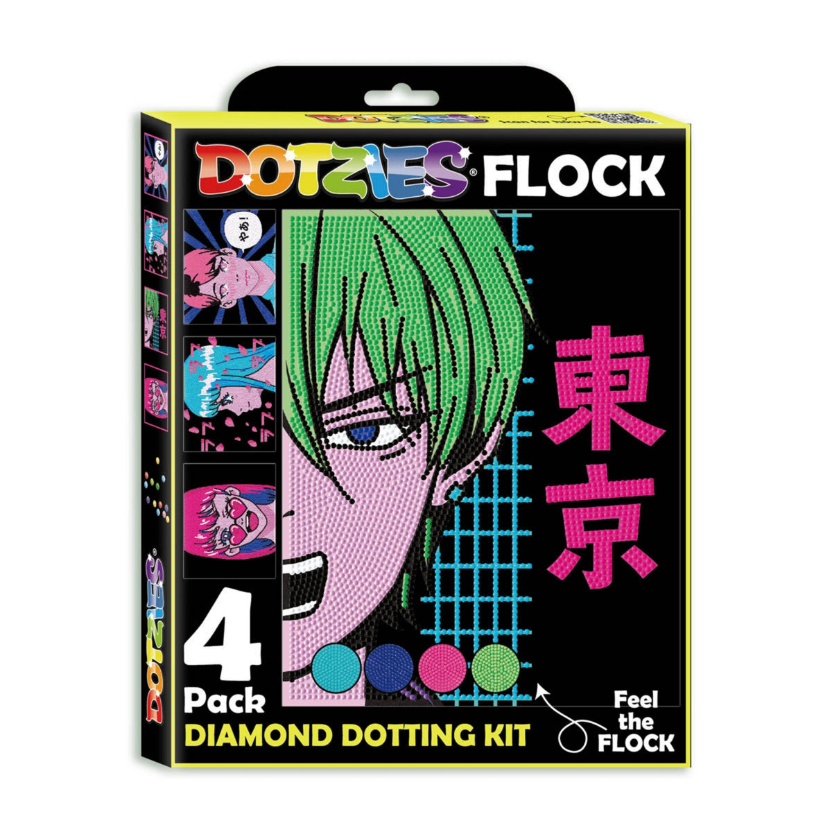 Diamond Dotz Neon Flock Black Set – Neon Anime – 4 Pack (20 x 25cm)