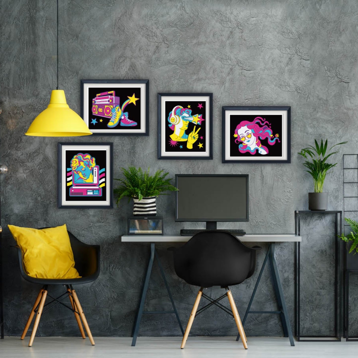 Diamond Dotz Neon Flock Black Set – Neon Retro Classic – 4 Pack (20 x 25cm)