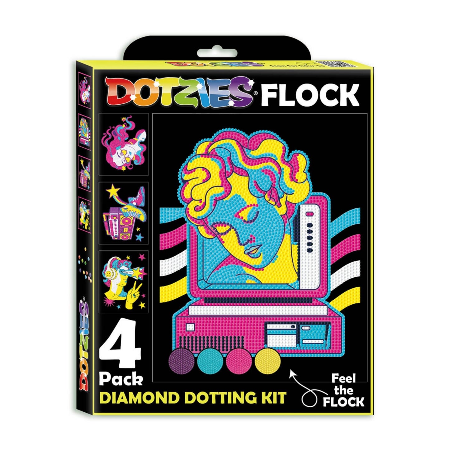Diamond Dotz Neon Flock Black Set – Neon Retro Classic – 4 Pack (20 x 25cm)