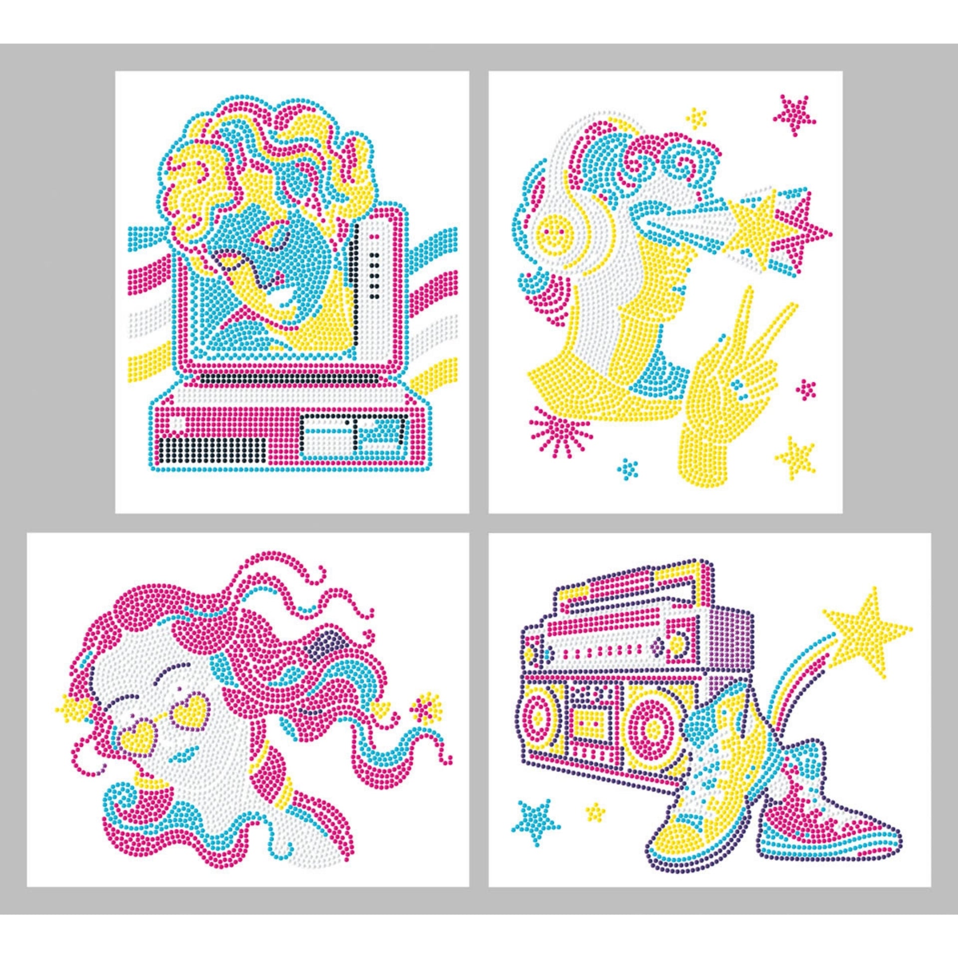 Diamond Dotz Neon Flock Black Set – Neon Retro Classic – 4 Pack (20 x 25cm)