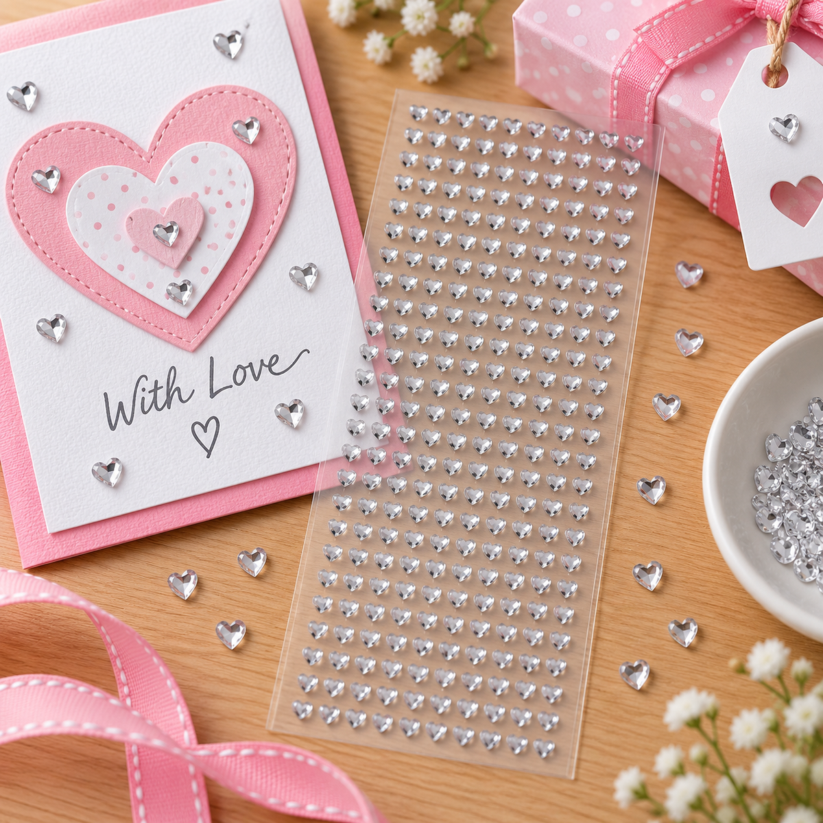 Simply Creative Simple Creative 6mm Heart Gems - Clear - 280 Pieces