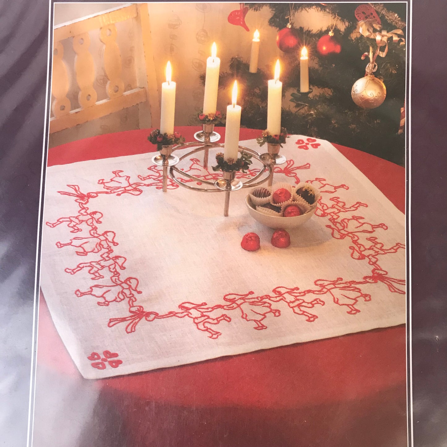Anchor Freestyle Embroidery Table Cloth Kit, Dancing Santas