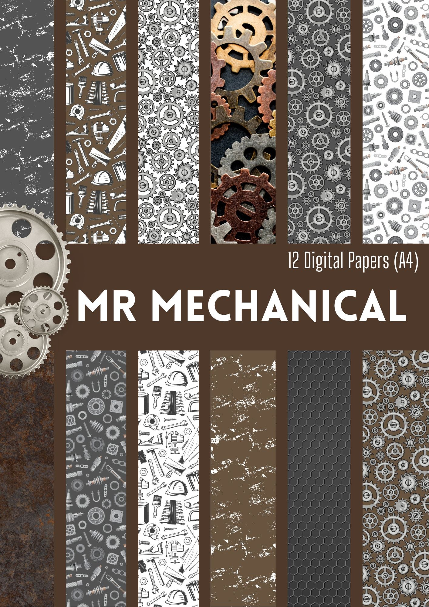 Digital Kit A4 Papers Mr Mechanical - 12 designs