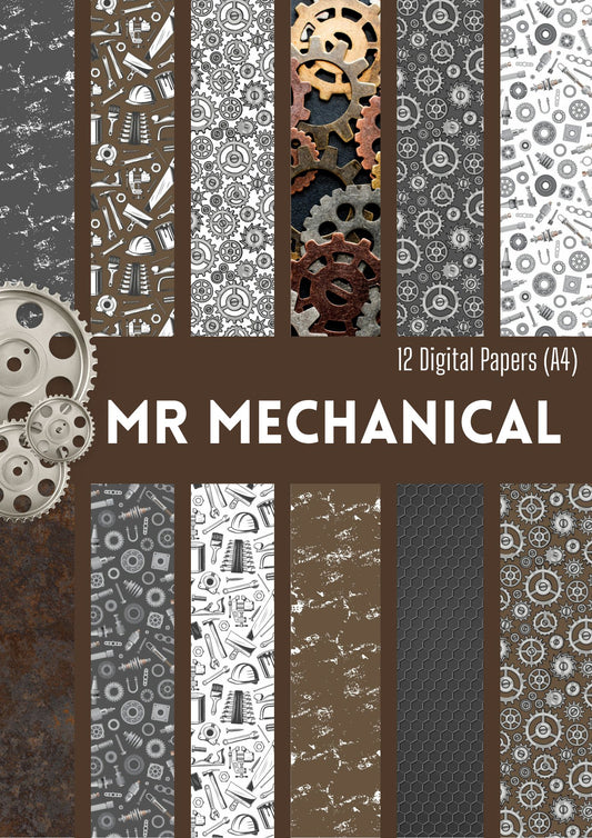 Digital Kit A4 Papers Mr Mechanical - 12 designs