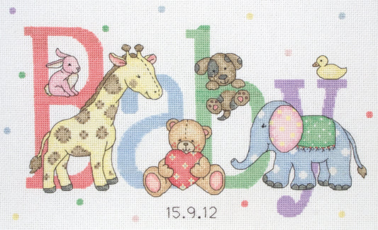 Anchor Counted Cross Stitch Kit Birth Record Baby Animals