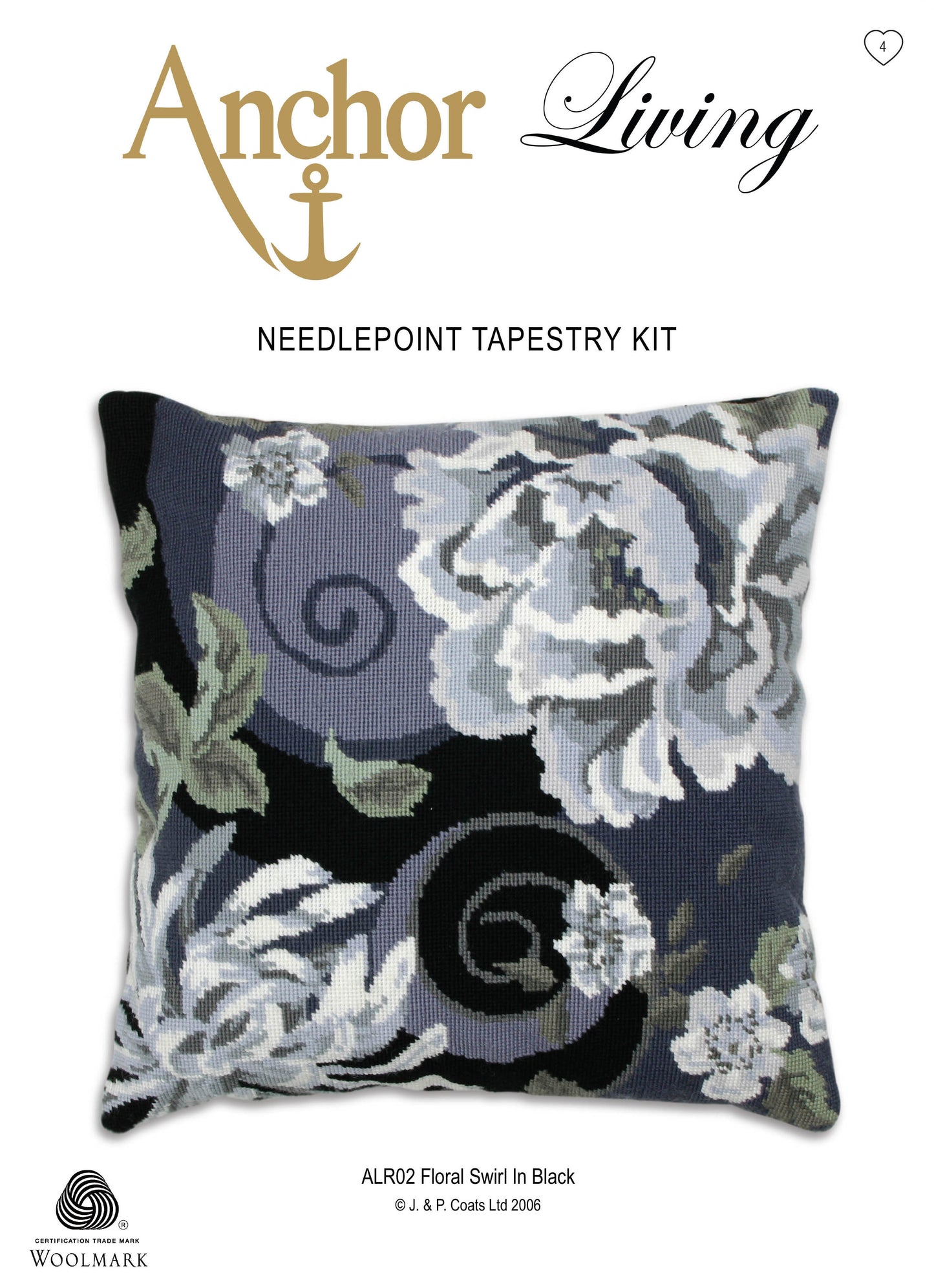 Anchor Tapestry Cushion Kit Floral Swirl in Black