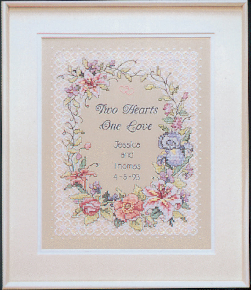 Dimensions Stamped Cross Stitch Kit, Wedding Record Two Hearts