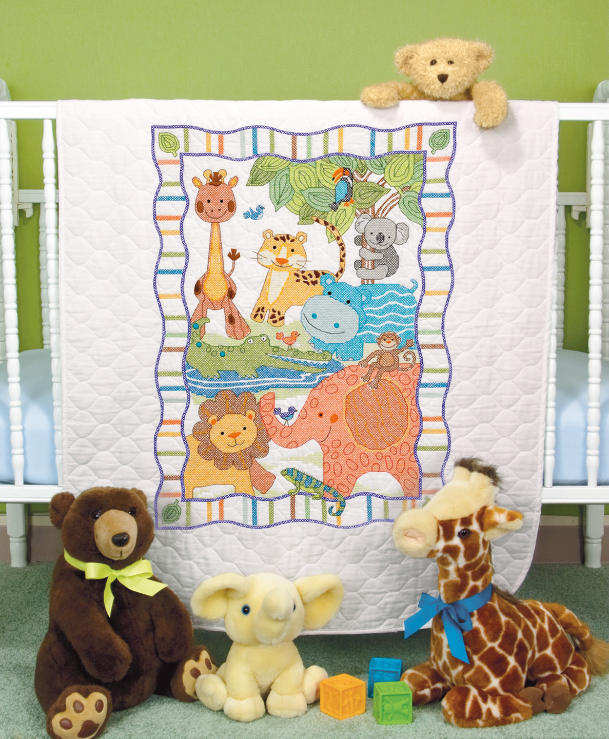 Dimensions Stamped Cross Stitch Quilt Kit Mod Zoo