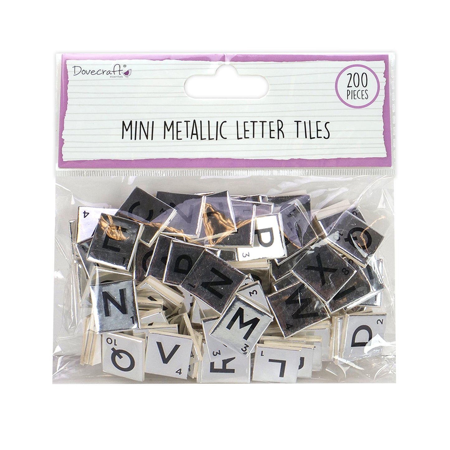 Dovecraft Essentials Mini Metallic Letter Tiles Silver
