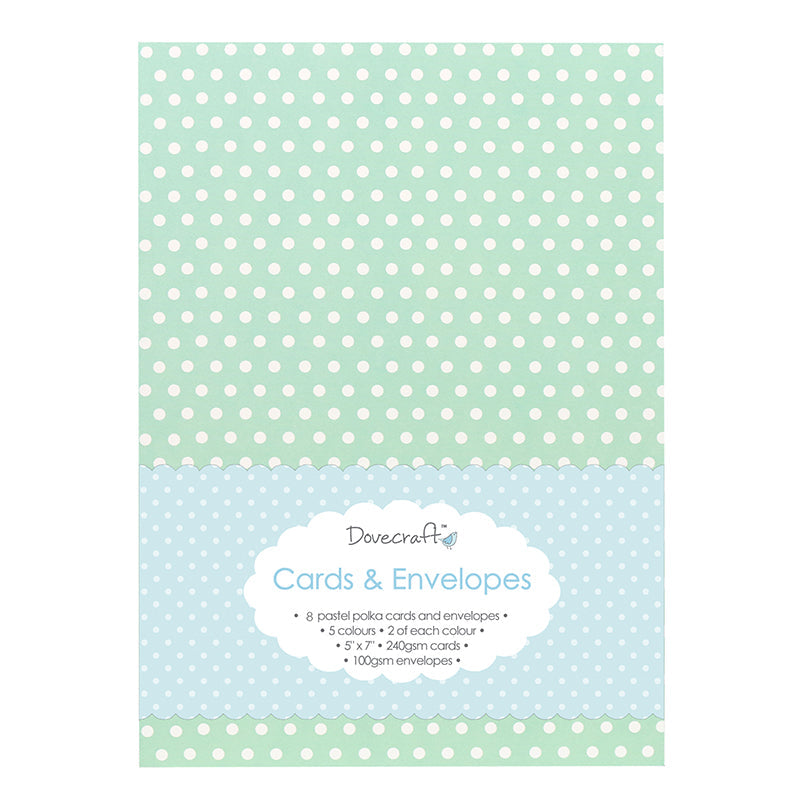 Dovecraft 8 Pastel Polka 5x7 Cards & Envelopes