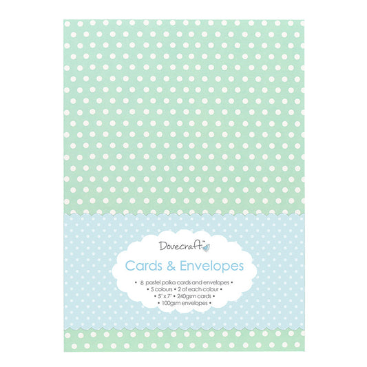 Dovecraft 8 Pastel Polka 5x7 Cards & Envelopes