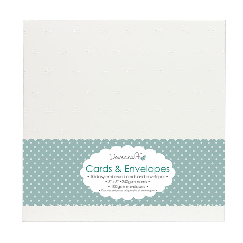 Dovecraft 10 Daisy Embossed 6x6 Cards & Envelopes