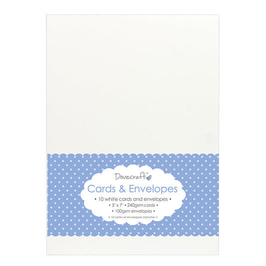 Dovecraft 10 White 5x7 Cards & Envelopes