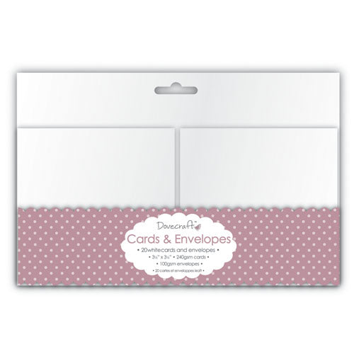 Dovecraft 20 Mini White 3x3 Cards & Envelopes