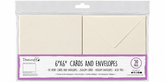Dovecraft 50 Ivory 6 x 6 inch Cards & Envelopes - 50 Pack