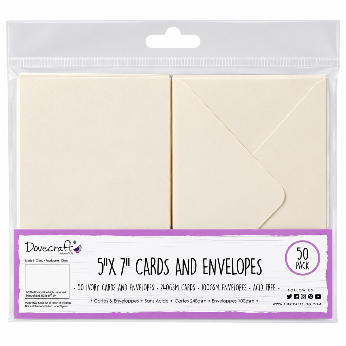 Dovecraft 50 Ivory 5 x 7 inch Cards & Envelopes - 50 Pack