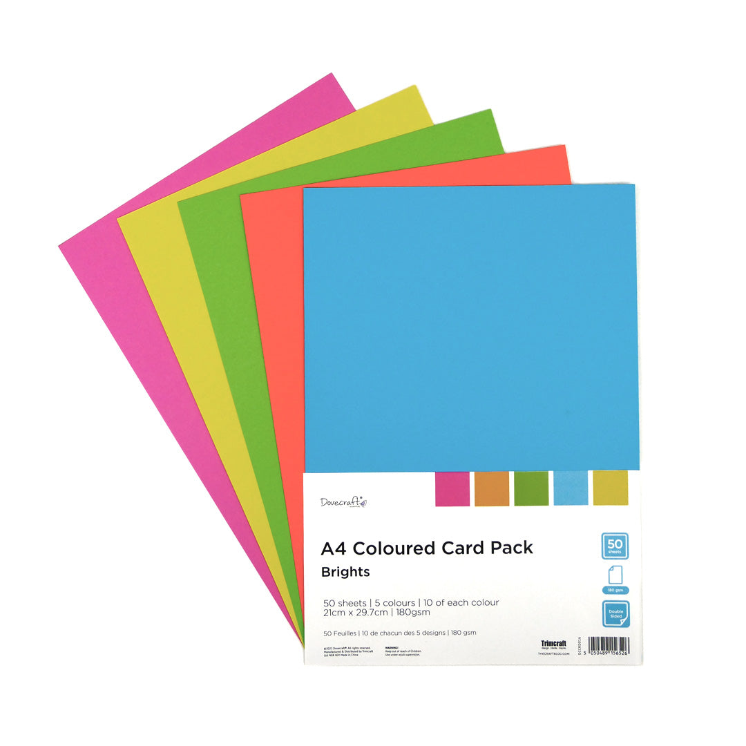 DCCRD016 Dovecraft - A4 Coloured Card Pack - Brights - Product Image 2.jpg