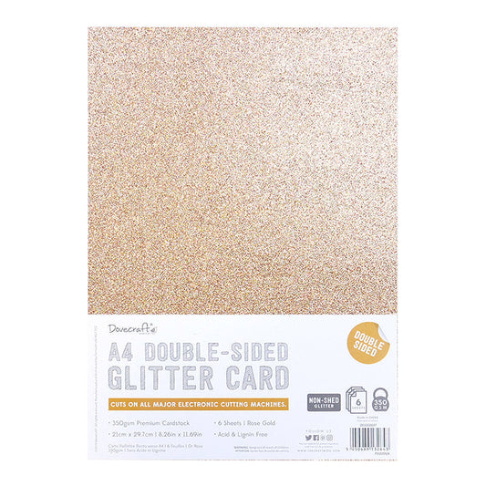 Dovecraft A4 Double Sided Glitter Pack - Rose Gold - 350gsm - 6 Sheets
