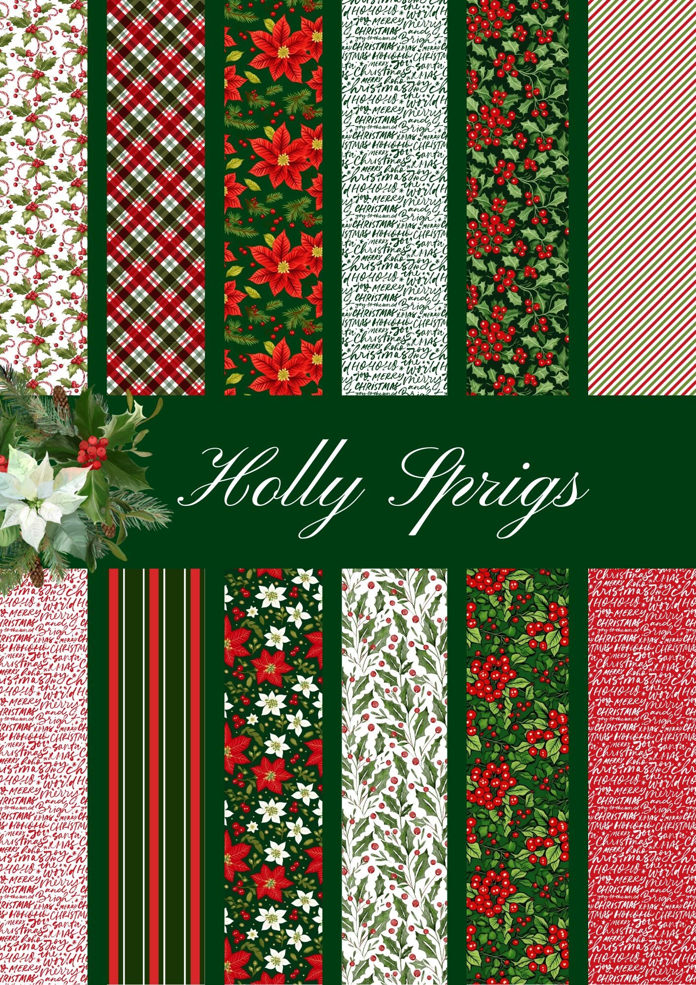 Digital Kit A4 Papers Holly Sprigs - 12 designs