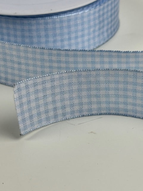 Gingham Ribbon 25mm x 20m Light Blue/White