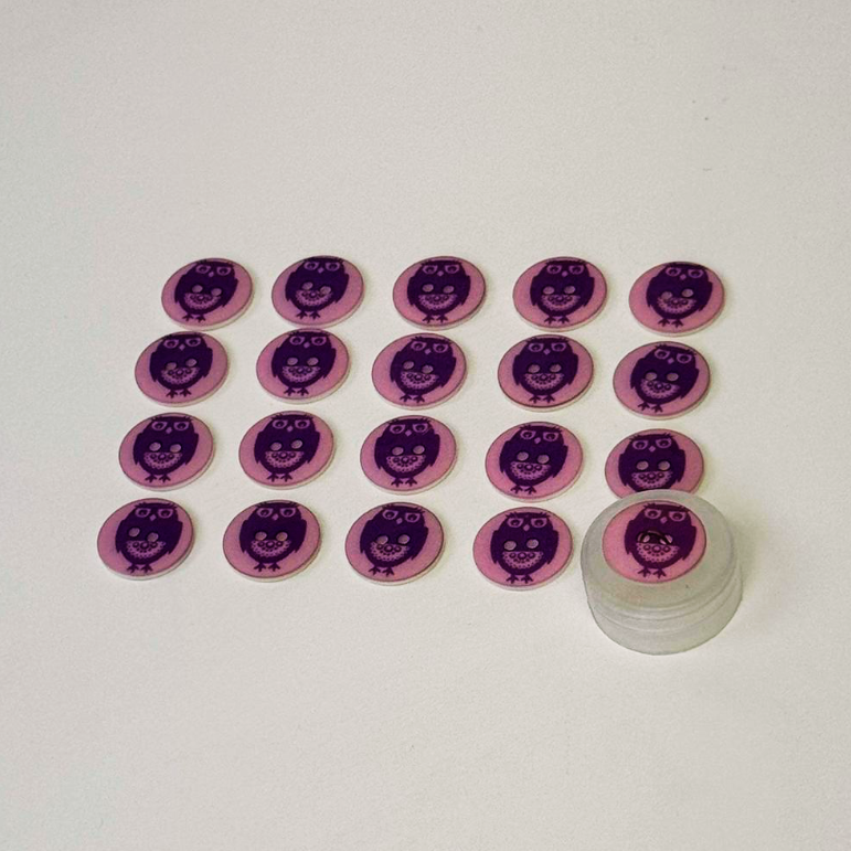 Owl 15mm Buttons - Purple 20pieces