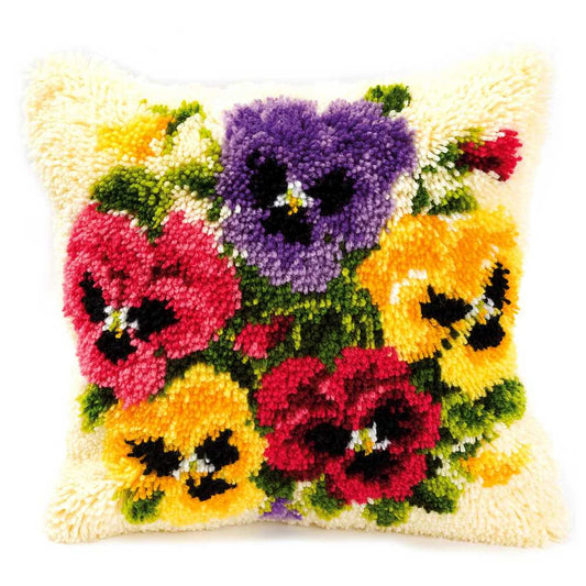 Vervaco - Latch Hook Cushion Kit - Pansies - Flow