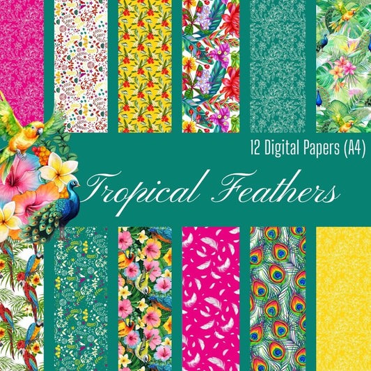 Digital Kit A4 Papers Tropical Feathers - 12 designs