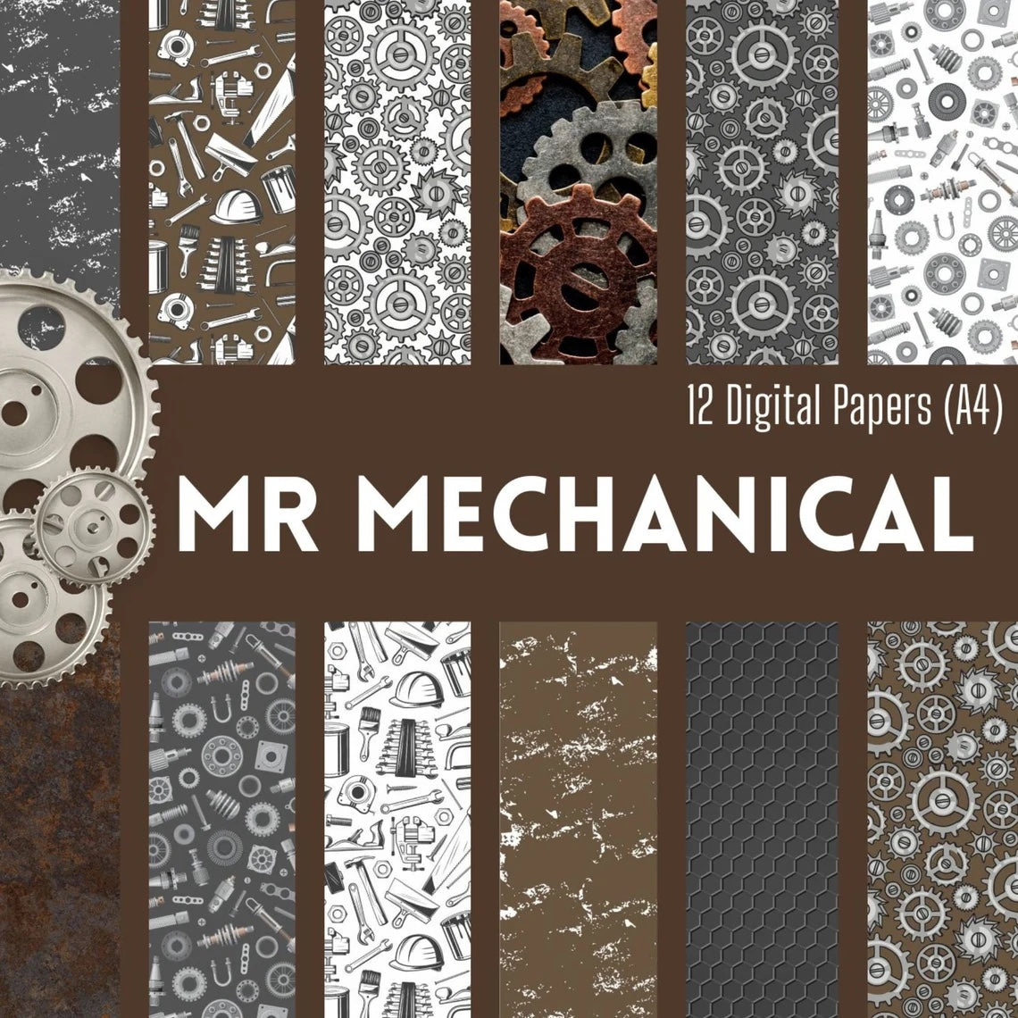 Digital Kit A4 Papers Mr Mechanical - 12 designs