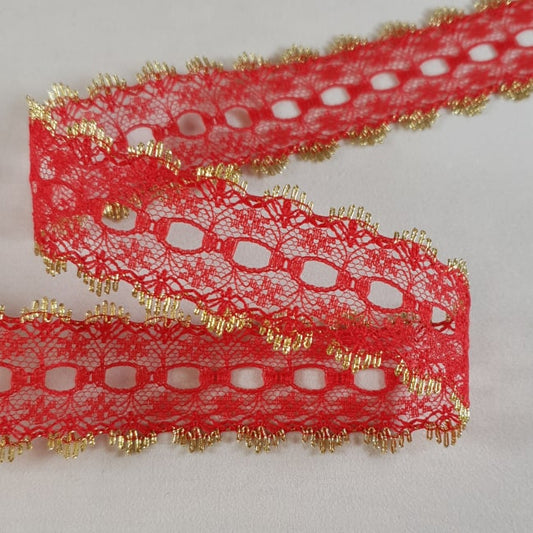 Knitting In Eyelet Lace 30mm Red/Gold 25 metre card