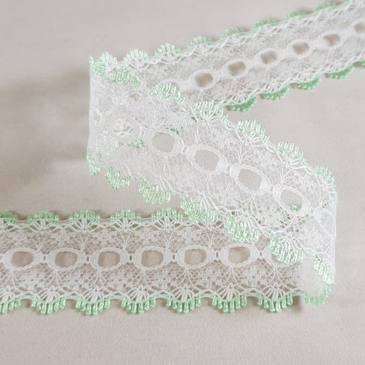 Knitting In Eyelet Lace 30mm White/Mint 25 metre card