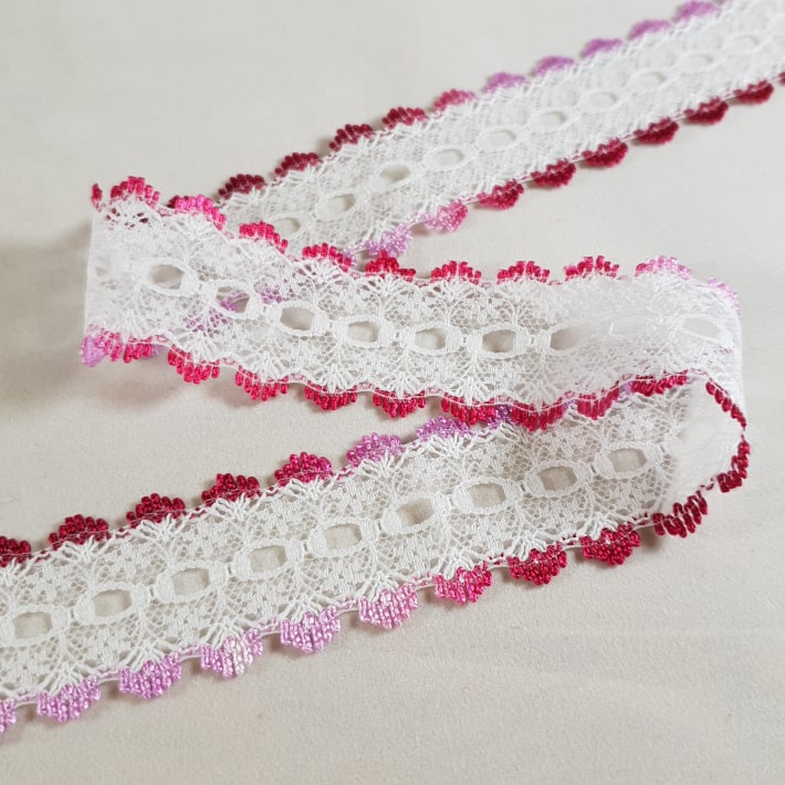 Knitting In Eyelet Lace 30mm Hot Pink Mix  25 metre card
