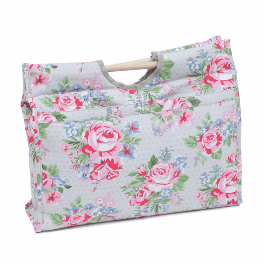 Hobby Gift Craft Bag with Wooden Handles Rose Floral