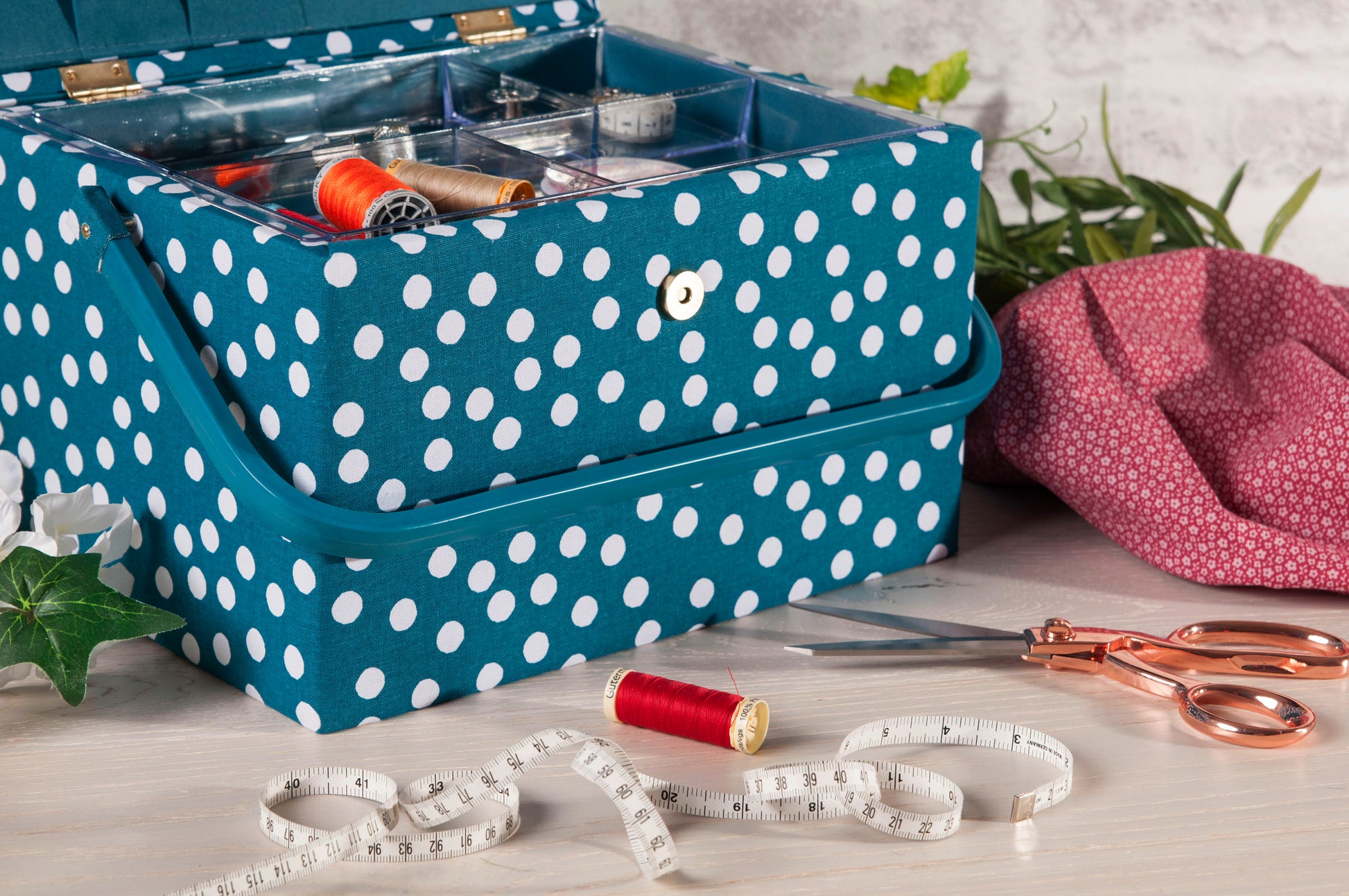 Hobby Gift Sewing Box Large Teal Spot DRKCrafts