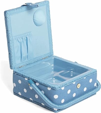 Sewing Basket - Small Square Sewing Box - Denim Spot - MRS18