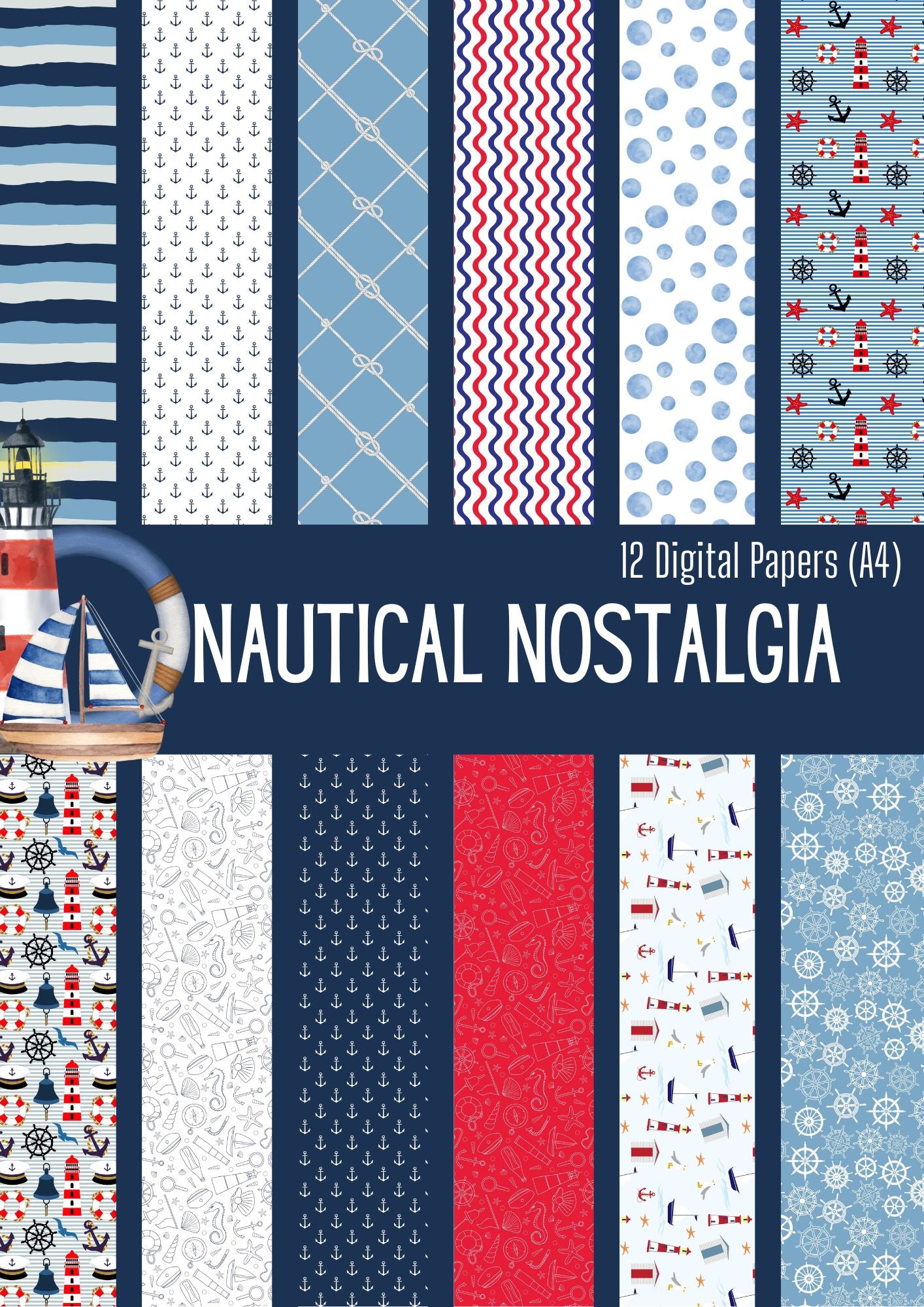 Digital Kit A4 Papers Nautical Nostalgia - 12 designs