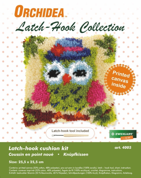 Orchidea - Latch Hook Cushion Front Kit - Small - Green Owl