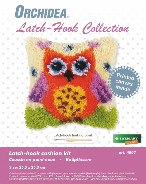 Orchidea - Latch Hook Cushion Front Kit - Small - Orange Owl