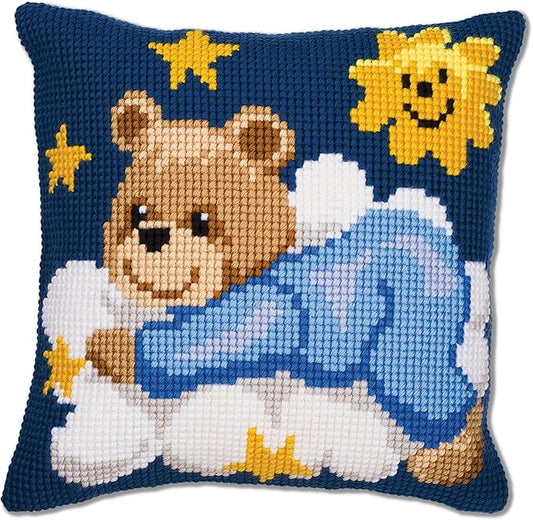 Vervaco - Cross Stitch Cushion Kit - Blue Teddy