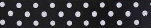 Polka Dot Ribbon White on Black 10mm x 20 metres