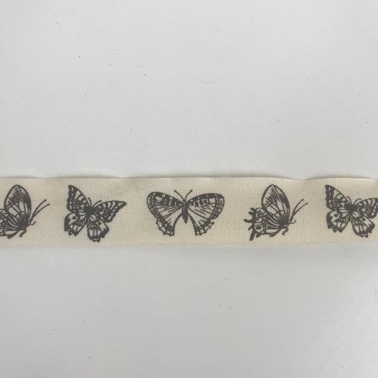 Butterflies on Natural 20mm x 20 metres Ribbon