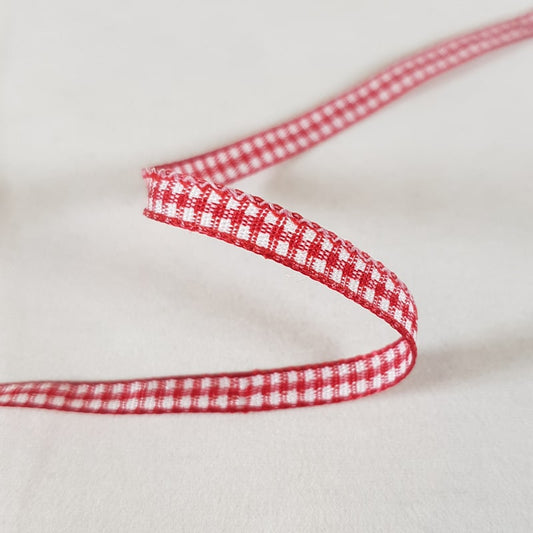 Gingham Ribbon 6mm 20 metre reel White/Red
