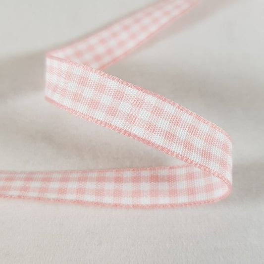 Gingham Ribbon 10mm x 20m Pink/White