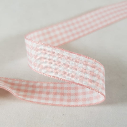 Gingham Ribbon 15mm x 20m Pink/White